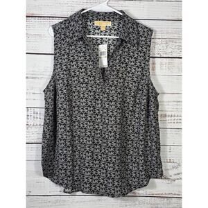 Michael Kors womens sleeveless logo print blouse NWT black gray 1X